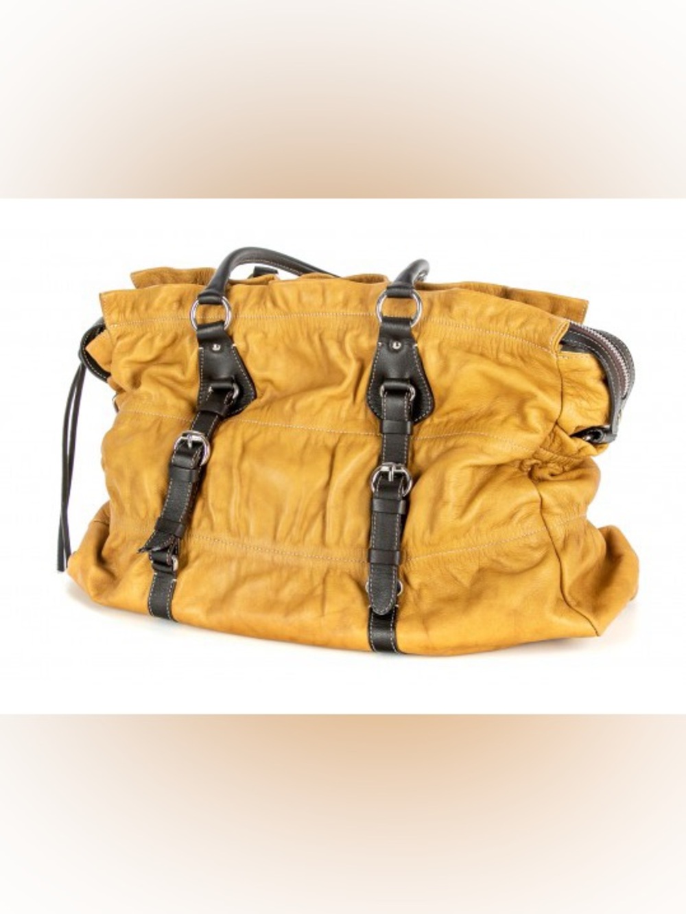 CAVALCANTI MUSTARD AND DARK BROWN LEATHER SLOUCHY Y2K SATCHEL